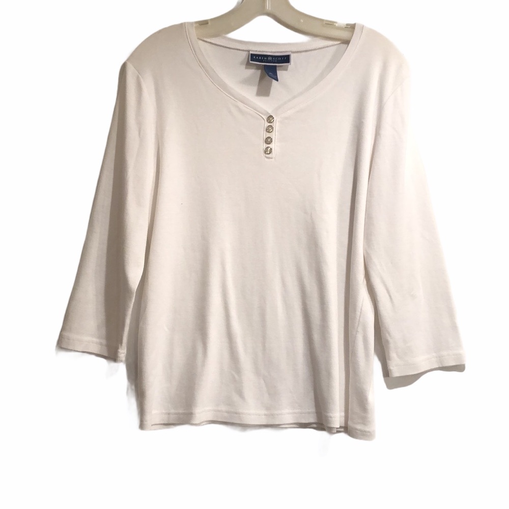 Karen Scott Petite white shirt. Size petite large - Picture 4 of 15
